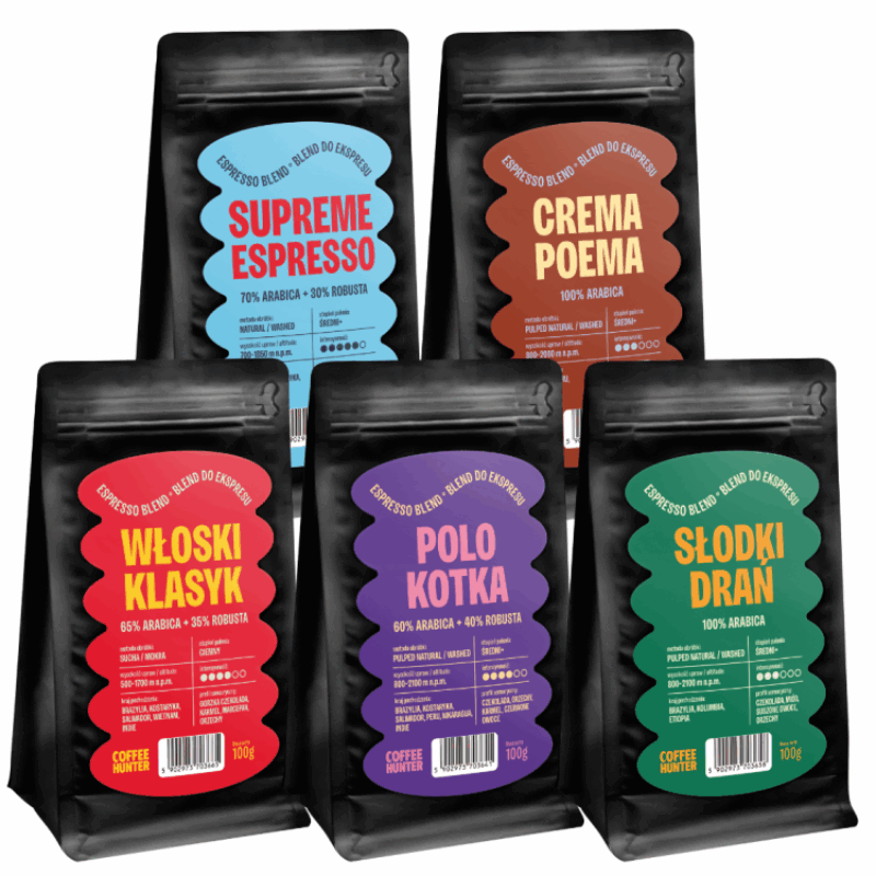 Zestaw degustacyjny kaw do ekspresu automatycznego 5x100g